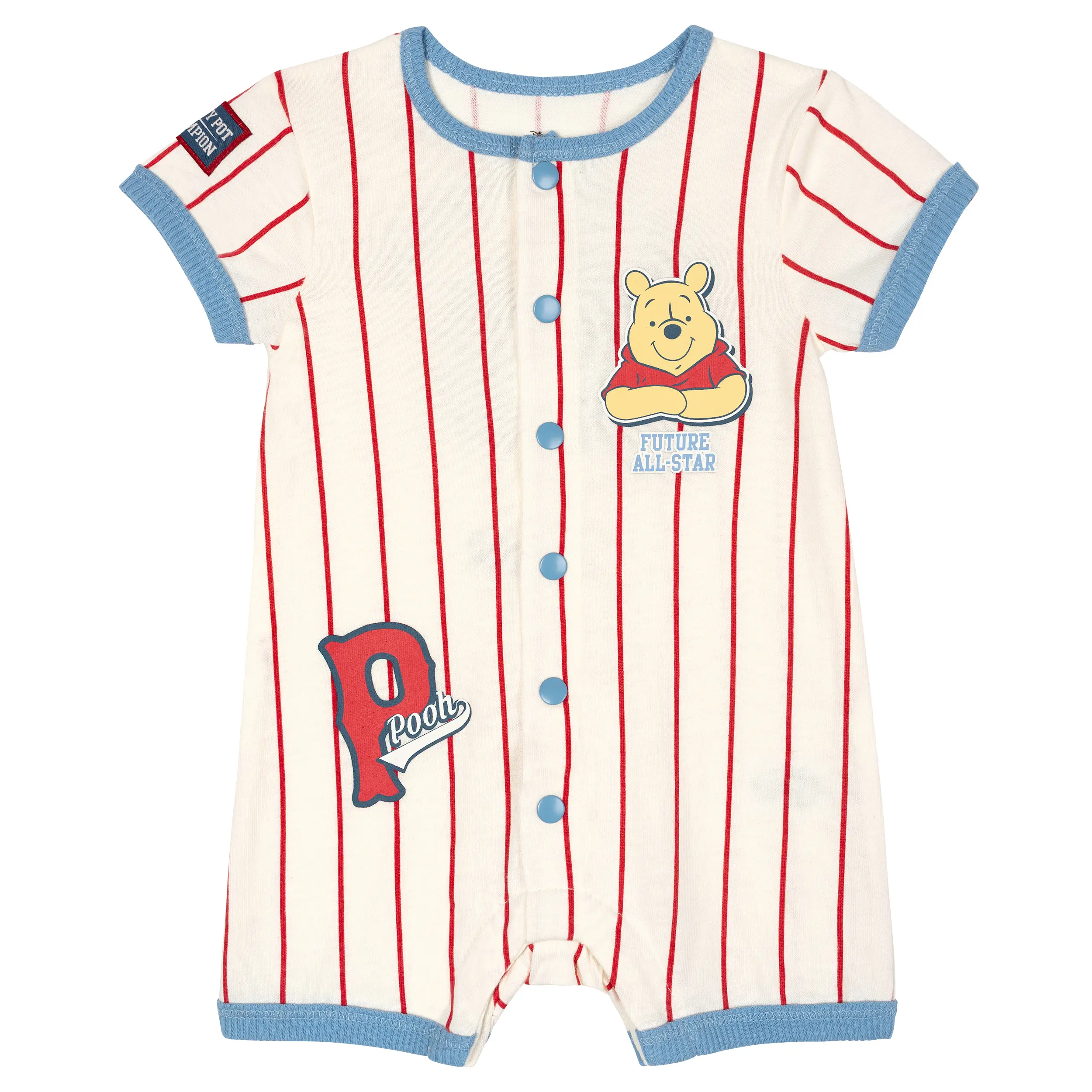 Disney Toddler Boys' Winnie the Pooh Baseball Coveralls, 3T Mid Weight Pinstripe Cotton-Blend Outfit with Easy Snap Closure for Daily Play, 3 - 4 Years, Birthday Outfits