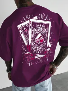 Men's 3D Poker Pattern Round Neck Casual Short Sleeve T-Shirt, Comfortable Sporty Top, Slim-Fitting All over Print Tee