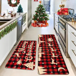 Christmas Santa Reindeer Print Carpet, Foldable Washable Non-Slip Plush Rug for Living Room Bedroom Kitchen Hallway, Festive Home Decor