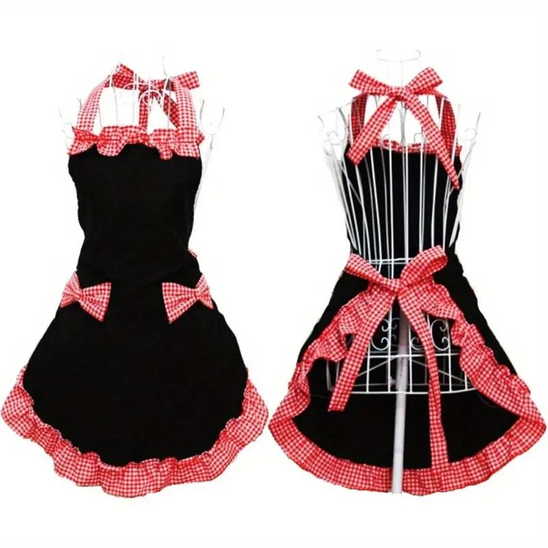 House Dresses For Cooking Vintage-Style Adjustable Apron with Red & White Checkered Bow Pocket Durable Polyester Perfect for Cooking Baking & Easter Kitchen Wear Baking Attire  Vintage Apron Durable Apron