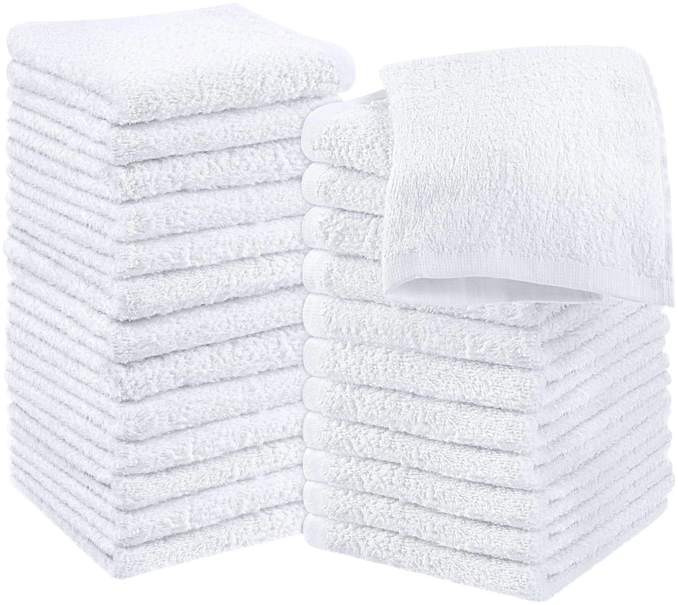 Towels Cotton Washcloths Set -  Ring Spun Cotton, Good Quality Flannel Face Cloths, Highly Absorbent and Soft Feel Fingertip Towels (24 Pack, White)