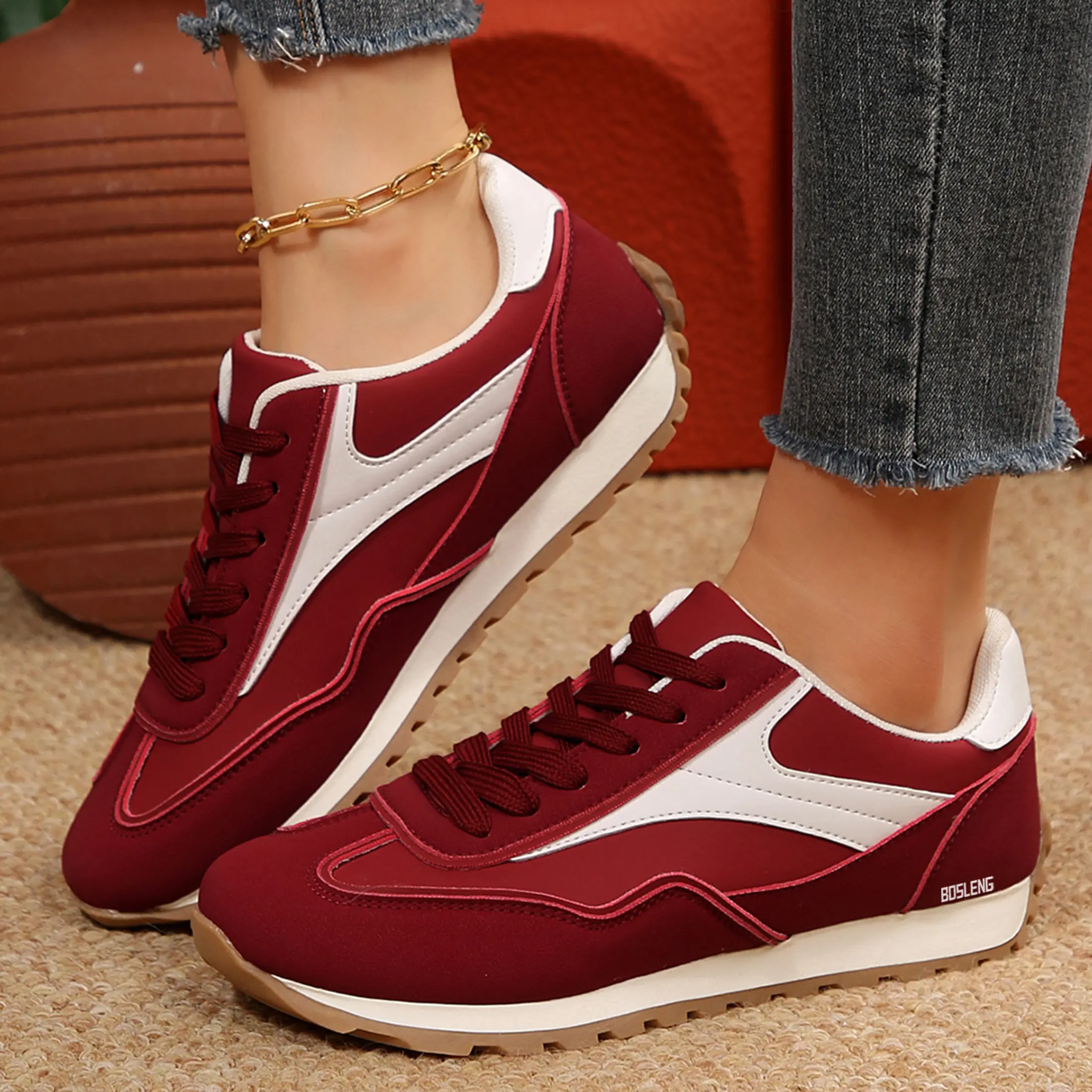 Colorblock Athletic Sneakers in Red & Yellow Amazon.com | Floette Men main image 2