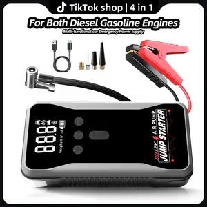 All-in-One Car Emergency Jump Starter: Portable Power Bank, Air Compressor & LED Flashlight with LCD Display. For Gas & 12V Diesel Engines. Essential for Emergency Roadside Assistance, Outdoor Camping, Travel and Adventures. [US Warehouse]