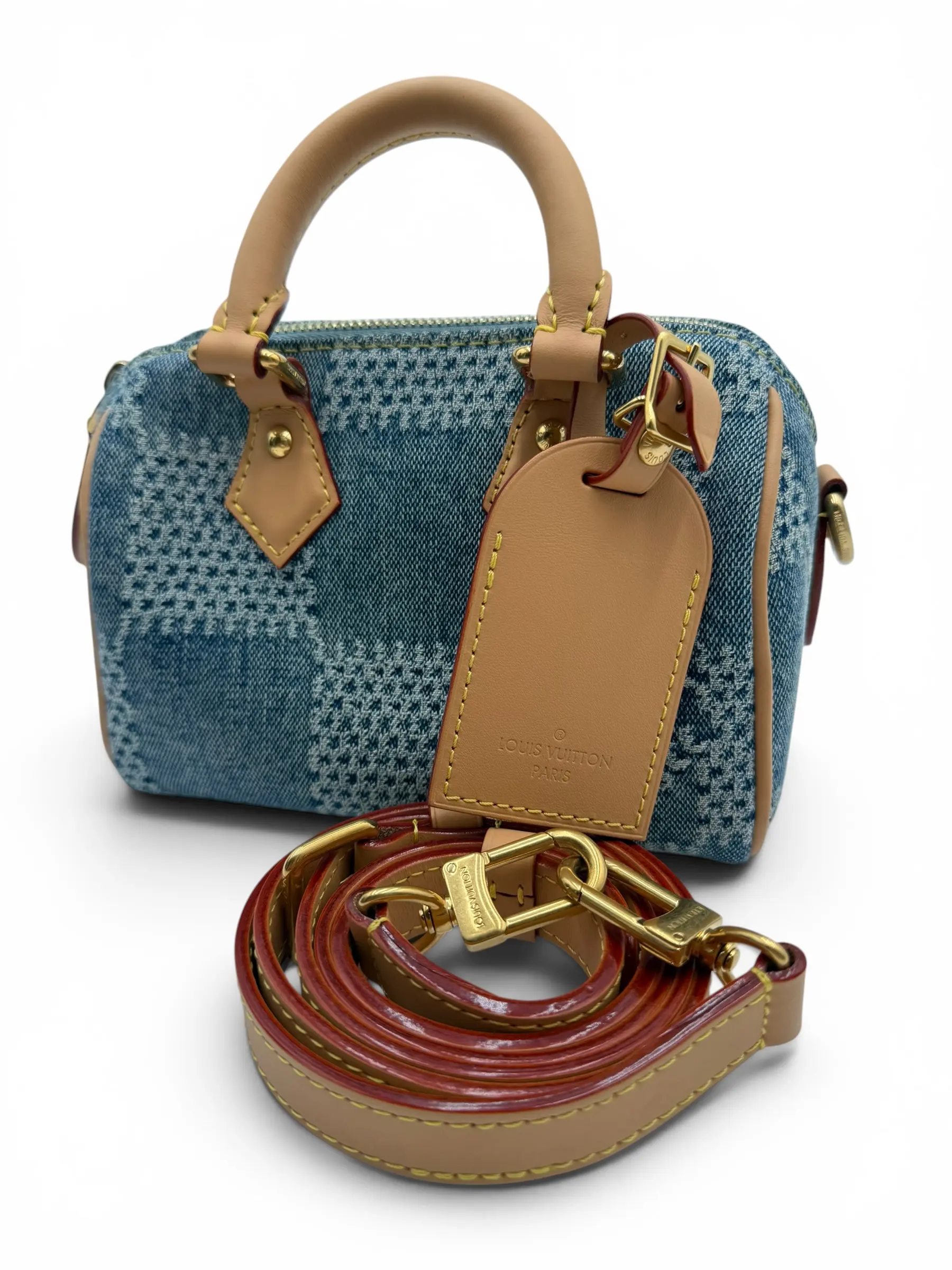 Pre-owned Louis Vuitton DENIM Crossbody Bags SPEEDY 18 BANDOULIERE DAMIER 3D