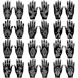 Henna Tattoo Stencils Kit for Hand, 24 Sheets Indian Arabian Temporary Tattoo Template Mehndi Stencil Stickers