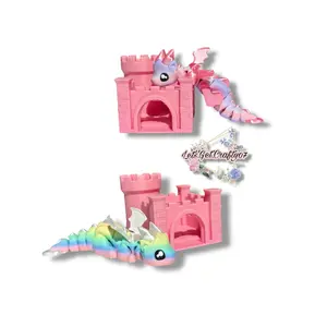 Miniature Dragon Figurine and Castle- 3d printed Set.