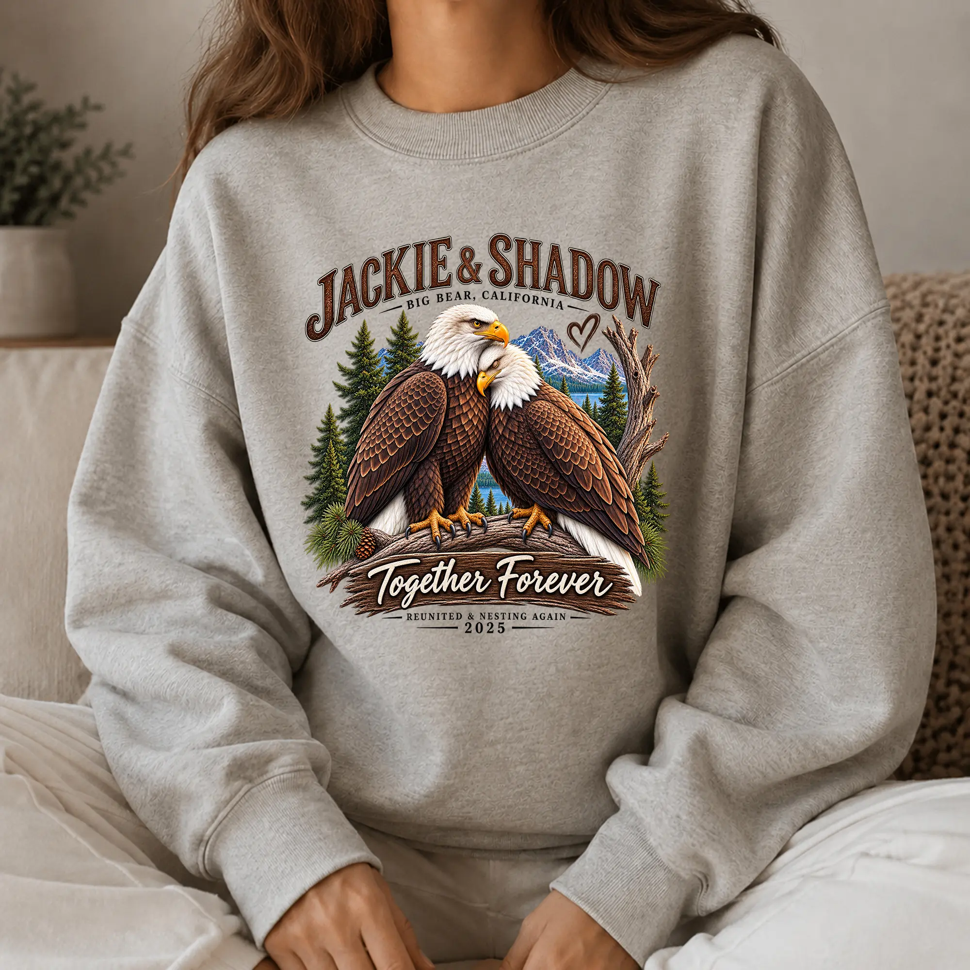 Jackie & Shadow Sweatshirt, Big Bear California Bald Eagle Crewneck, Together Forever Eagle Couple Shirt, Bird Watching Wildlife Pullover, Eagle Lover Gift