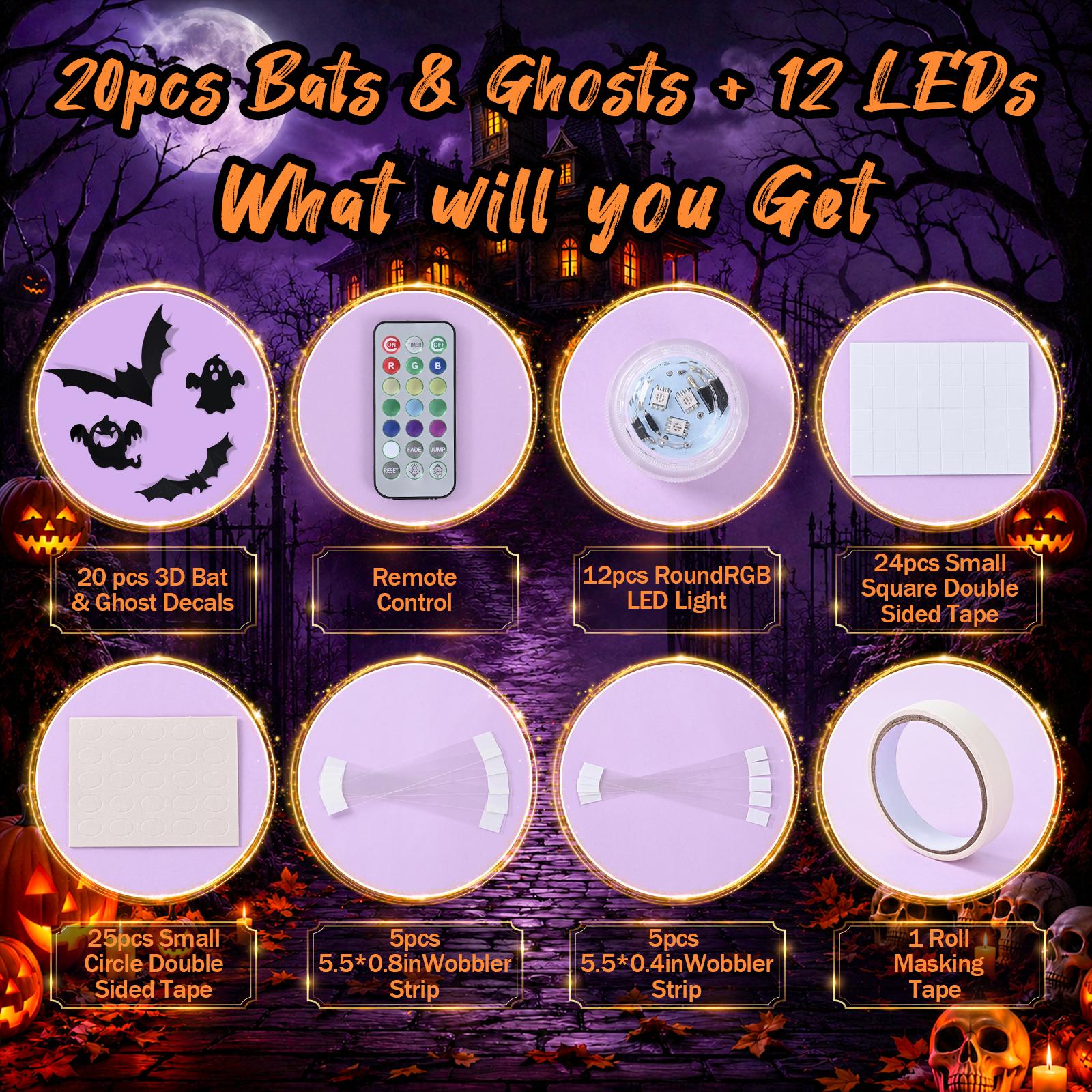 24 PCS Halloween 3D Bat Wall Decoration with 12 LED Lights, Remote Control, 13 Colors, 6H Timer, Thick PET Stickers (10 Sizes) & Painter's Tape - Halloween Decor for Walls, Windows, Creepy Vibe Parties, Led Lighting 24 PCS Halloween 3D Bat Wall Decoration with 12 LED Lights, Remote Control, 13 Colors, 6H Timer, Thick PET Stickers (10 Sizes) & Painter's Tape - Halloween Decor for Walls, Windows, Creepy Vibe Parties, Led Lighting