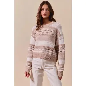 SO ME Variegated Stripe Textured Loose Fit Sweater
