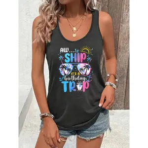 Casual Sleeveless Top for Women with a Round Neck, Perfect for a Birthday Getaway. This Printed Vest Is Soft, Stretchy, Easy to Wash, And Ideal for Summer Wear