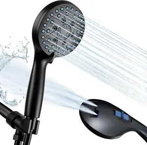 Removable Shower Head Black 7-Mode High Pressure with Handheld Combo for Bathtubs Tiles Pets Rain Showerhead Pressure Boosting with Hose
