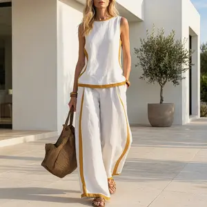 2026 Blend Two Piece Set for WomenSleeveless Color Block Top Wide Leg PantsSet Casual Summer Outfit Womenswear # Set #WideLegPants # ColorBlock # SummerOutfit# BohoFashion # CasualWear # Outfit of theDay # WomensFashion