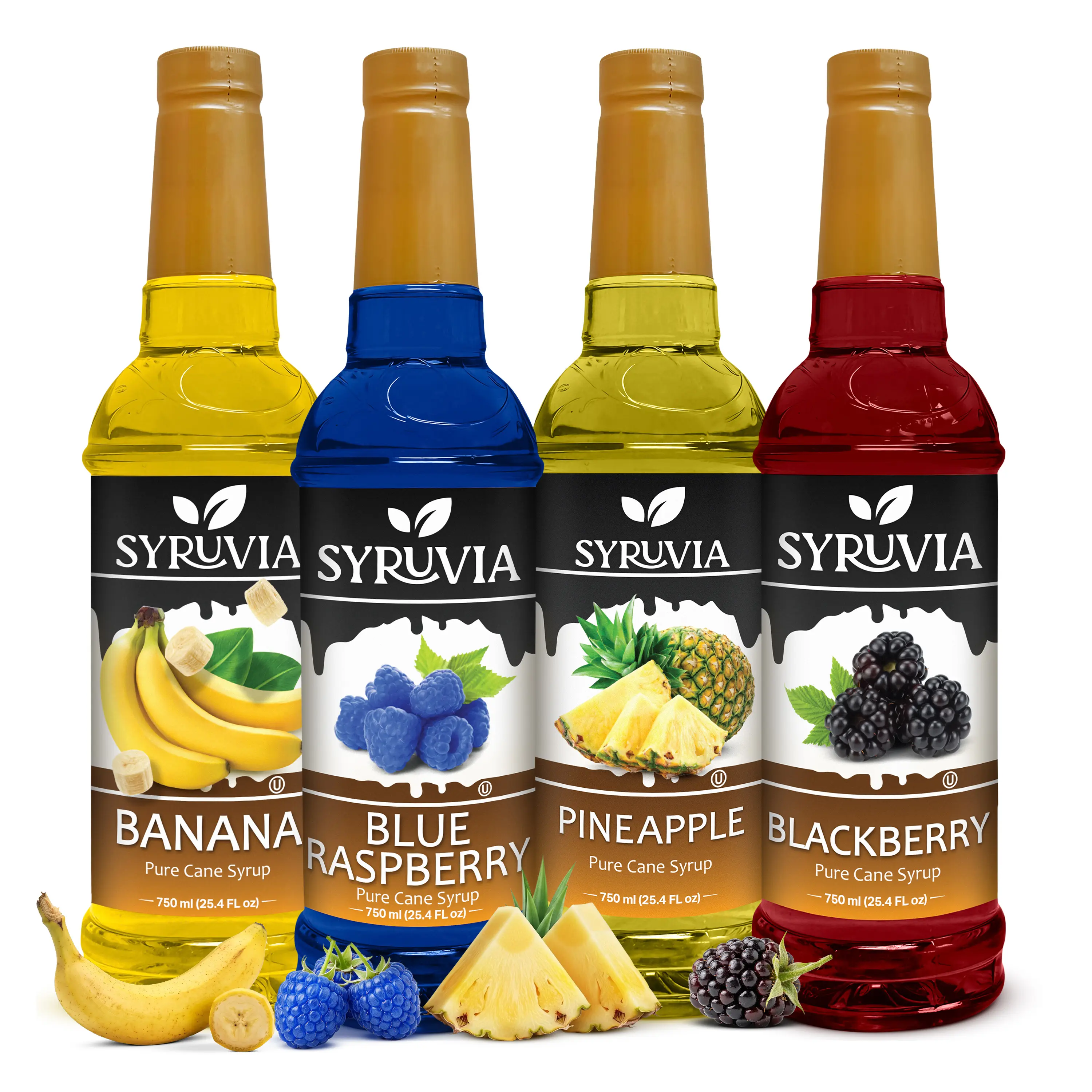 Syruvia Fruit Flavors Variety Pack – Banana, Blue Raspberry, Pineapple & Blackberry Syrup – Perfect for Cocktails, Lemonade, Iced Tea & Beverages – 25.4 Fl oz Bottles (4 Pack)