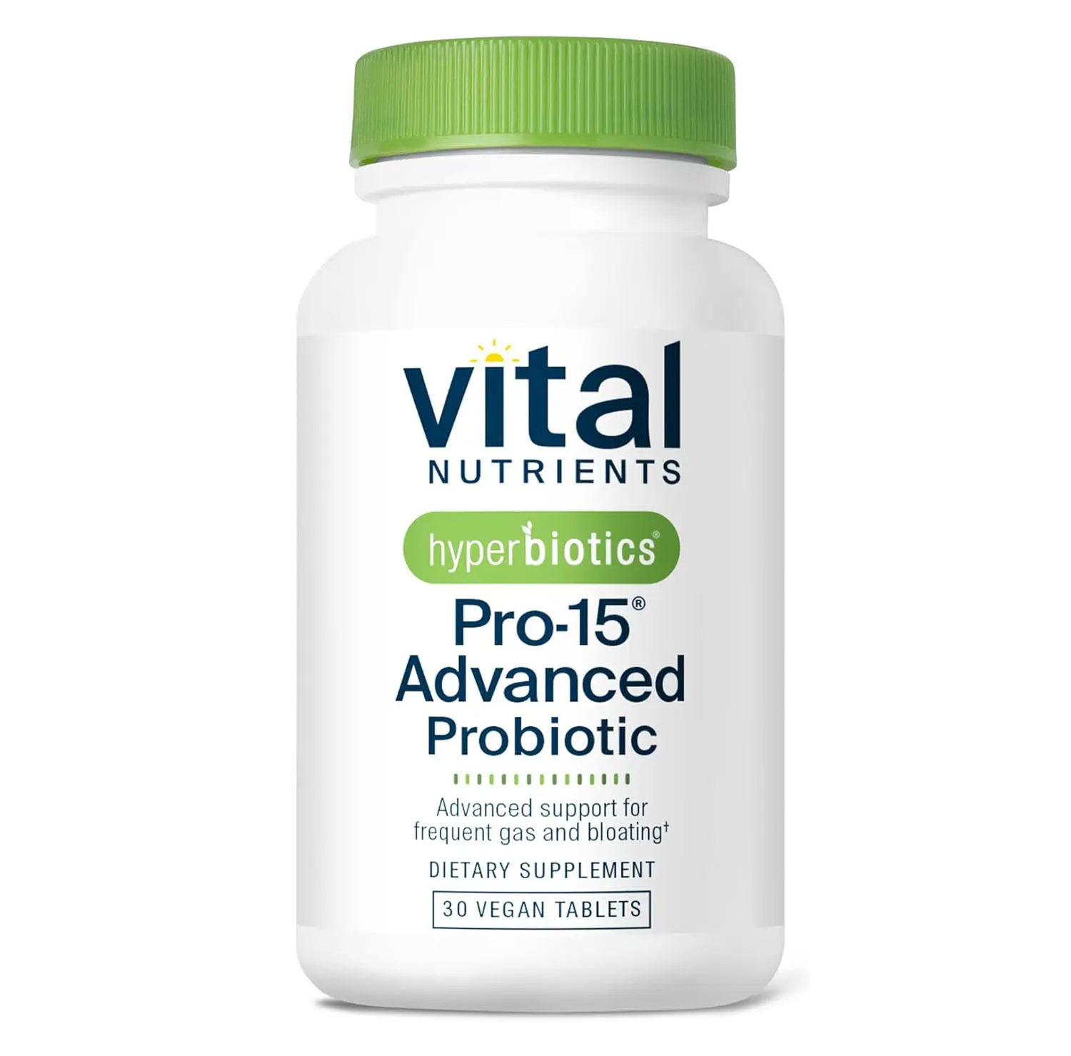 Hyperbiotics Vital Nutrients Pro-15 Advanced Probiotics for Women and Men | 15 Strains + Kiwifruit | Clinically Studied Daily Probiotics for Digestive Health, Gas, & Bloating | 30 Vegan Tablets