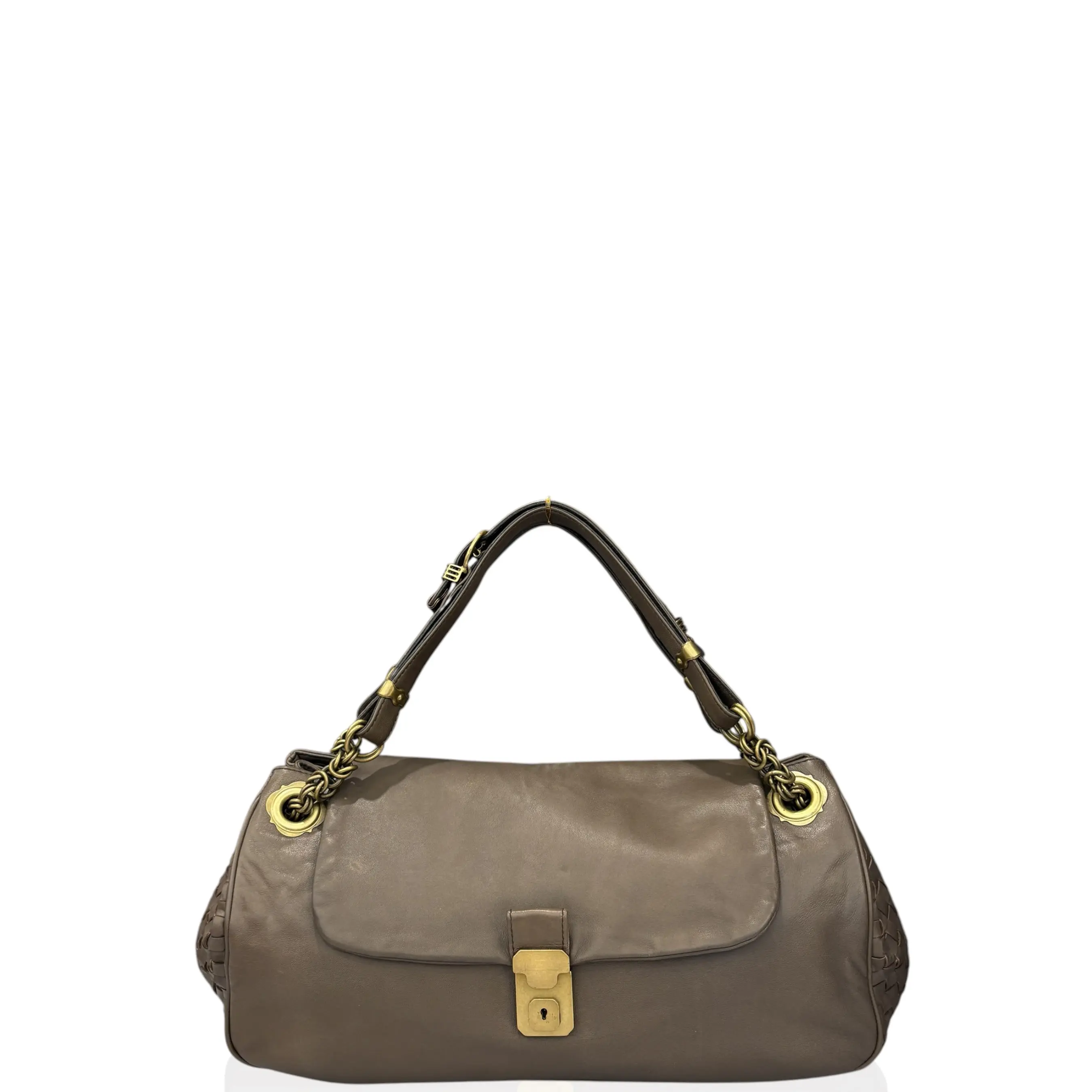 Pre-owned BOTTEGA VENETA Leather Shoulder Bags Flap Bag Lambskin Nappa Lambskin Intrecciato Nappa Brown (qy042326d4)