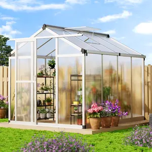 Heavy-Duty Polycarbonate Greenhouse for Outdoors – Aluminum Walk-In Structure – Roof Vent & Lockable Door – Easy Assembly Sunroom – Ideal for Backyard, Patio, Lawn – 6x8 FT (Dark Grey)
