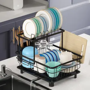 2-Level Dish Drying Rack for Kitchen Countertops, Featuring a Drainboard And Mat, Along with a Holder for Knives, Forks, And Cups. Perfect Gifts for Women, Especially for Mother'S Day, And Great Kitchen Gadgets