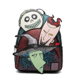 Loungefly Disney Nightmare Before Christmas Glow in the Dark Lock, Shock, and Barrel Triple Pocket Mini Backpack - 707 Street Exclusive