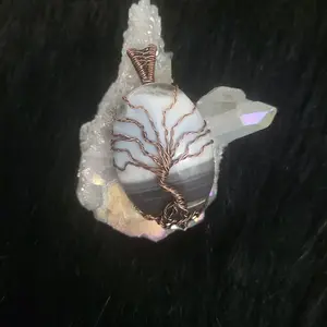 Owyhee Blue Opal Tree of Life Pendant Wrapped in Copper Wire - Unique Jewelry Piece