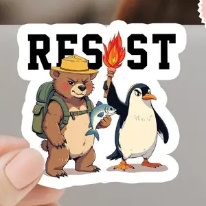 Resist Bear and Penguin Sticker, Make Fish Cheap Again Sticker, Penguins Against Tariffs Sticker, Anti Trump, Anti Oligarchy