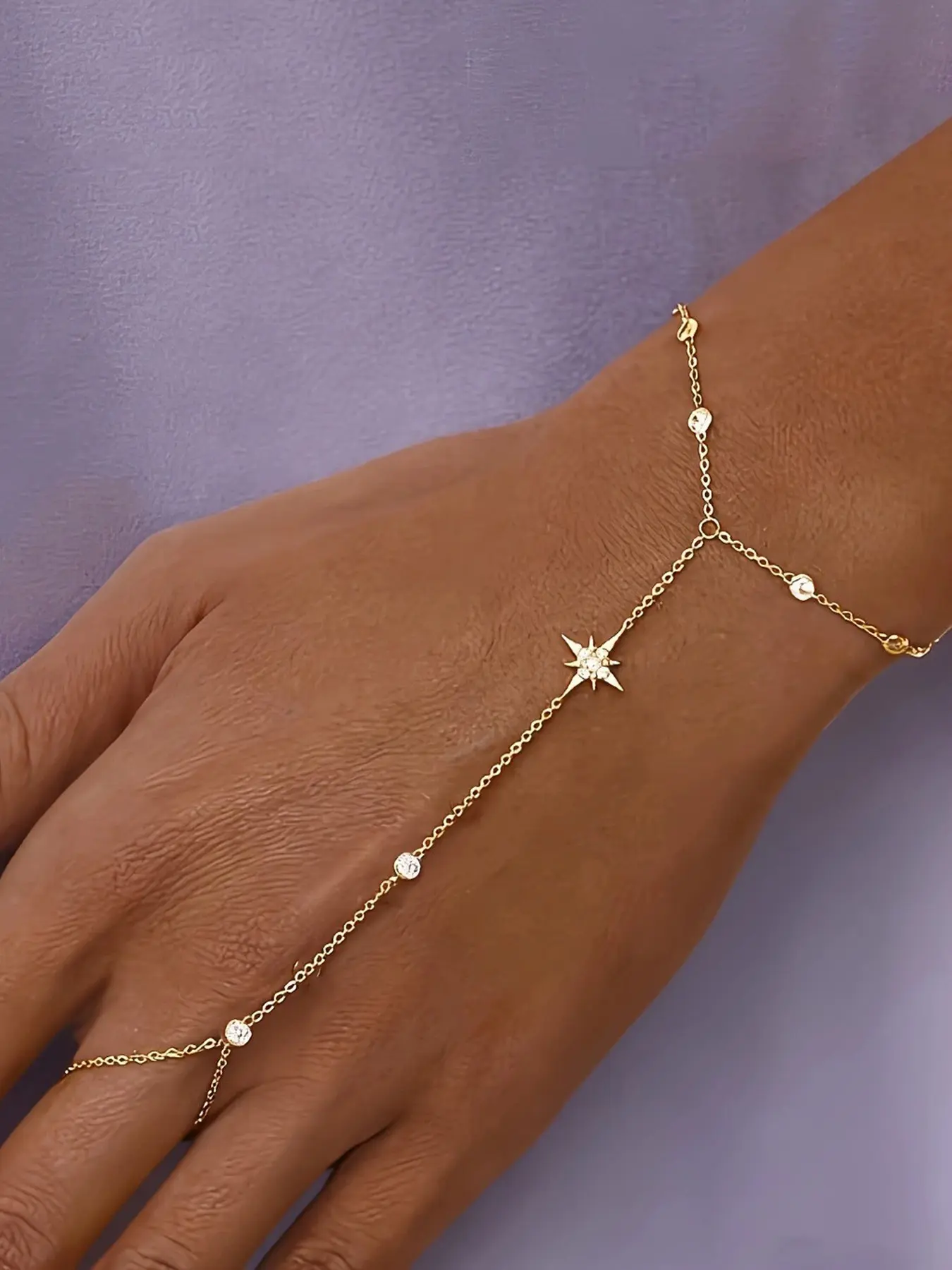 Star Hand Chain Bracelets for Women, Dainty Gold Ring Bracelet Hand Chain, Stackable Link Chain Cubic Zirconia Bracelet Body Jewelry Cute Trendy Gifts, Summer Dainty Jewelry, Trendy Stack Bangle, Stacking Bracelet