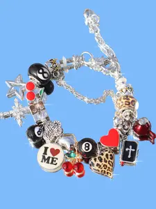 Cherry Charm Bracelet, Leopard Print Star Girl Slogan Bracelet, Dark Heart Cherry Skull Bracelet, Cross Star Bracelet, Punk Music Festival Bracelet