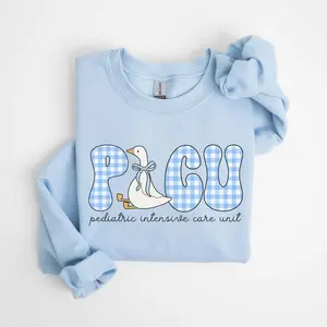 PICU Goose T-Shirt or Sweatshirt Pediatric Intensive Care Unit Blue Gingham Work Shirt PEDS ICU Nurse Tshirt  Picu Nurse shirt Pediatric Icu Crew Unisex Crewneck Womenswear