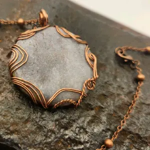 Aligned Designs Copper and Stone Energetic Pendant 100% Handmade Necklace with Unique Wire Wrap Design