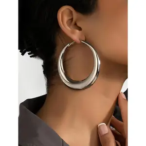 Simple Style Plain Color Hoop Earrings for Women,  Flat Pierced Jewelry, High Quality Earrings, Summer Casual New Trendy Hoop Earrings, Fashionable Jewelry for Women for Daily & Party Decoration, Gifts for Her