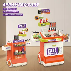 Kids BBQ Grill Toy Set, Realistic Skewer & Fried Food Cart, Spray Kitchen Utensils, Role Play Cooking Fun, No Batteries Included