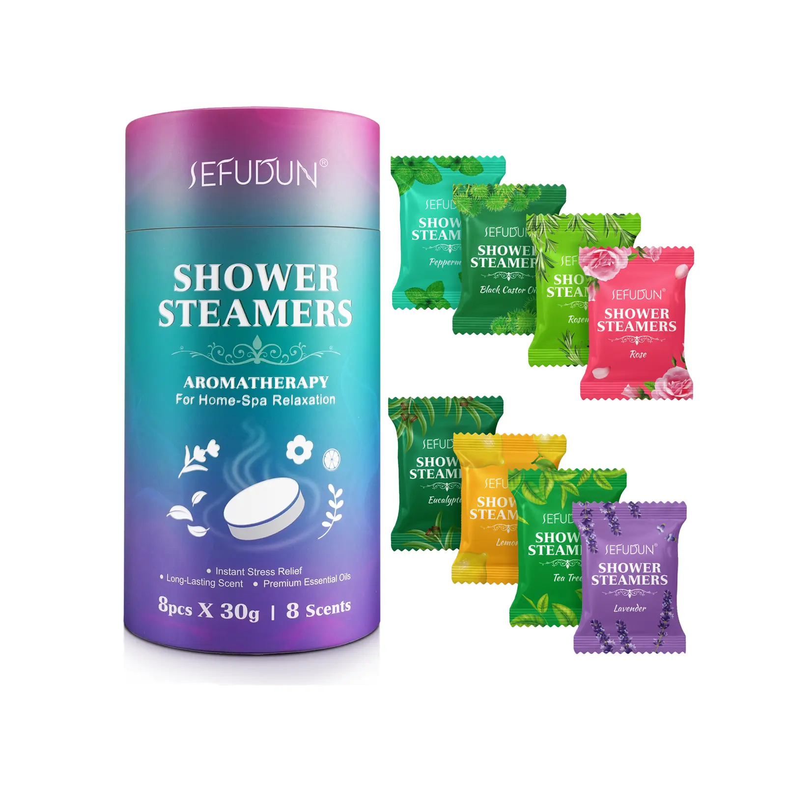 Sefudun 8-Pack Luxury Antistress Alcohol-Free Disc-Shaped Aromatherapy Shower Steamers - Cornstarch Body Care Cosmetic Shower Bombs with Essential Oils, Relaxing Moisturizing Gifts for Women, Summer Vibes campingessentials