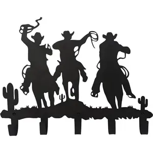BY02  Western Cowboy Coat Hooks Wall Art Decor-Cowboy Hangers and Key Hooks Holder-Clothes Hat Rack and Backpack Hanger-Sweet Home Decor for Storage, Living Room, Hallway, Office (Black) Decorative Gift