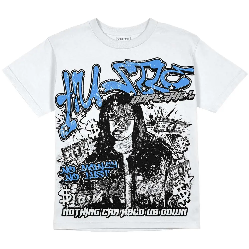 DopeSkill Oversize Print Graphic Tees Black University Blue 5s Streetwear Unisex Cool T-Shirt Sneaker Colour Matching No Money No Lust Graphic