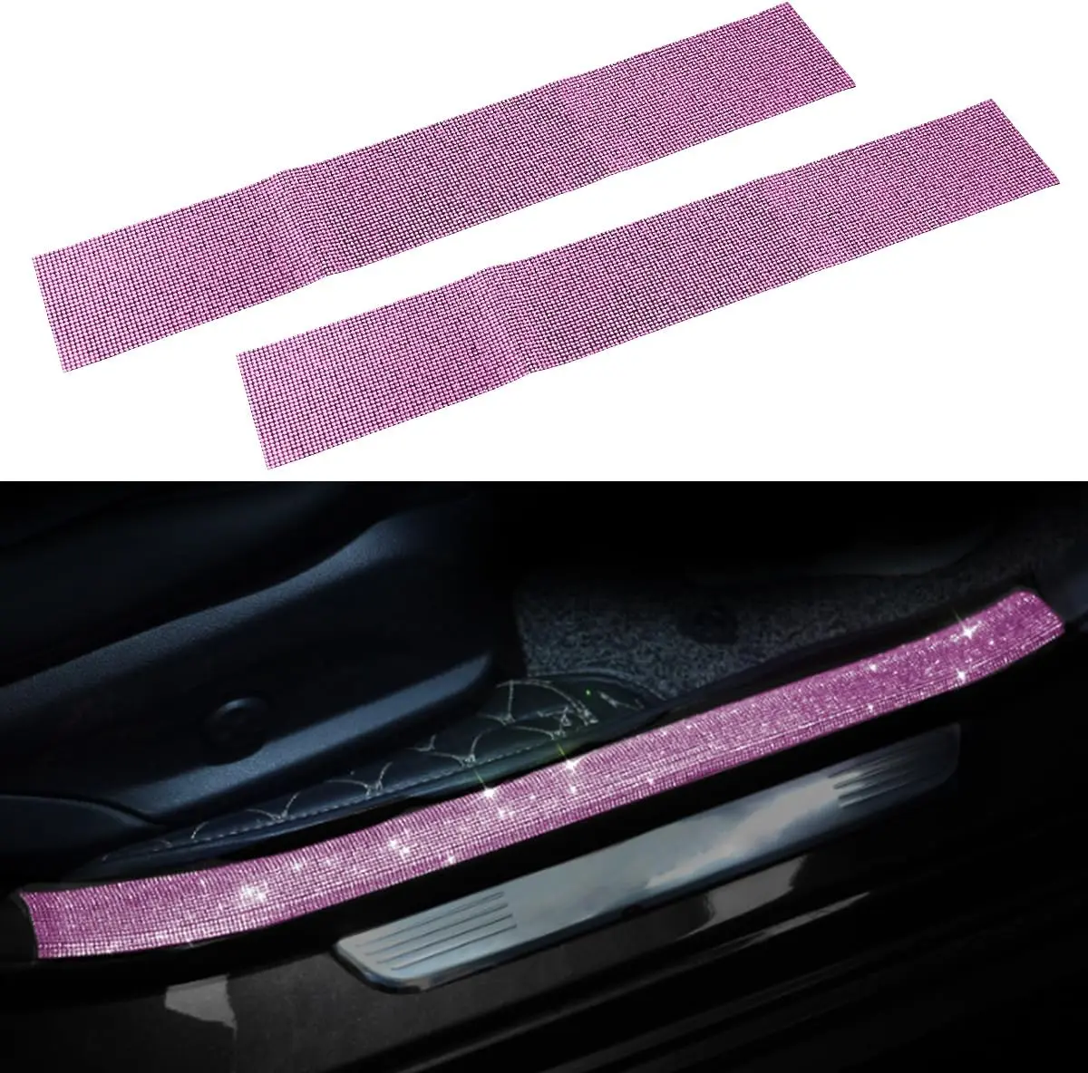 Women's 2PCS Bling Rhinestone Car Door Edge Guard - 17.7x2.75" Adhesive Apply DIY Trim Fit Protection Strip, Anti-Collision Sticker for SUV Rear Bumper Threshold (Pink, Fits Most Cars)