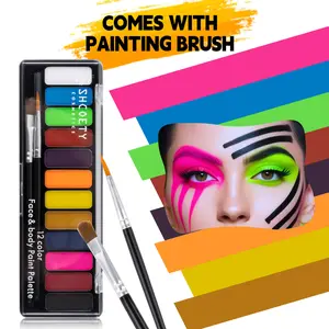 SHCOETY 12-color water-based body paint with rich natural color. Smooth texture for easy application. Ideal for Halloween, stage & face makeup, easy to remove gently without hurting skin