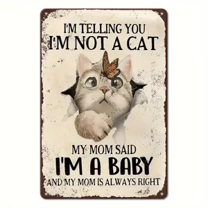 【20*30cm/8*12inch】2D Flat, 2D Modern Wall Art Decoration, Humorous Posters for Kitten Art Gifts, Metal Painted Fun Logos, Vintage Farmhouse Iron Plate Paintings, Suitable for Bedrooms, Living Rooms, Gardens, Bathrooms, Frameless Pre Drilled Installation 8