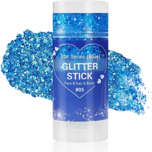 Blue Body Glitter Stick,Face Hair Glitter Makeup,Sparkling Mermaid Sequins Chunky Glitter Face Paint,Singer Concert Outfit Festival Rave Accessories for Women and Kids