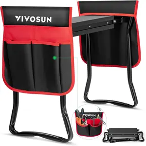 Heavy Duty Garden Kneeler and Seat, Folding Garden Stool with Soft EVA Foam Kneeling Pad & 2 Large Tool Bags, Anti-Tipping Gardening Bench, Gifts for Women and Seniors, Red & Black