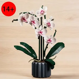 Orchid Bouquet Building Blocks Set Small Bricks Assembly Adult Educational Toy Christmas Holiday Gift Home Decoration