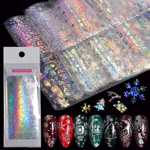 10 Sheets Snowflake Nail Foil Transfer Sticker - 3D Holographic Laser Winter Nail Art -DIY Manicure Nail Decorations for Women Girls Qdsuh