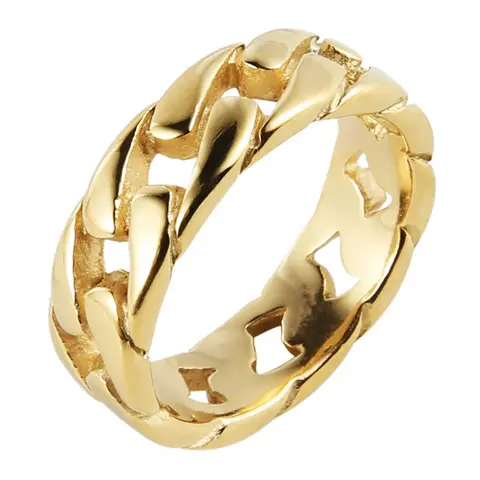 HZMAN Mens Stainless Steel 7mm Wide Band Cuban Link Chain Ring