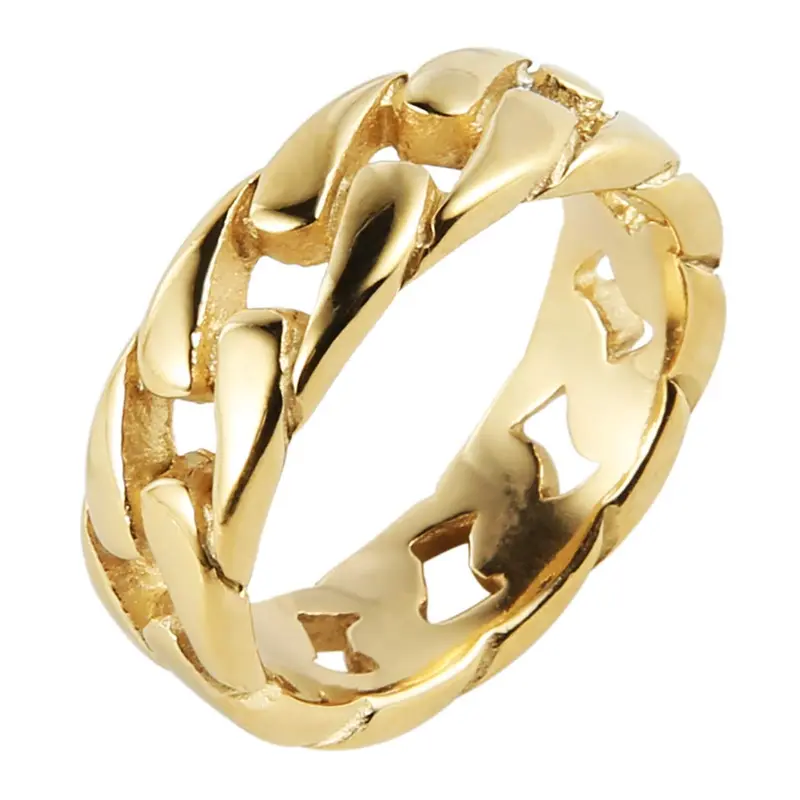 HZMAN Mens Stainless Steel 7mm Wide Band Cuban Link Chain Ring