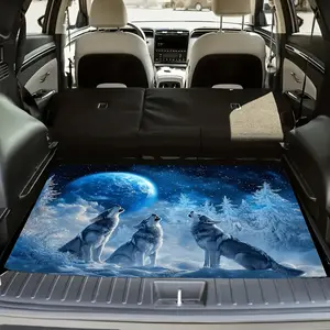 A Crystal Velvet Car Trunk Mat Featuring Three Wolves Howling in Cold Snowy Landscape, Car Floor Mats - Soft, Dustproof, Durable, Non-Slip, Machine Washable Cargo Mat for SUVs and Cars, Easy to Clean Interior Mat, Car Interior Accessory, Car Accessories