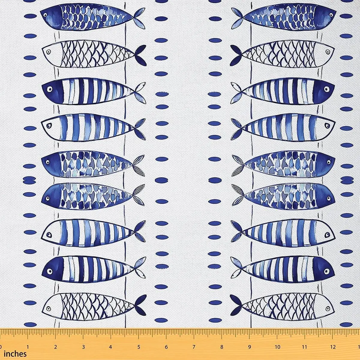 Ocean Fish Fabric Blue and White Ocean Upholstery Fabric Sewing Crafting Nautical Fish Design Soft Flannel Indoor Decor Home DIY Projects Sea World