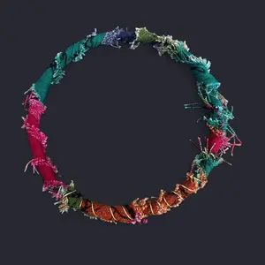 Fabric Wire Wrapped Bangle Bracelet