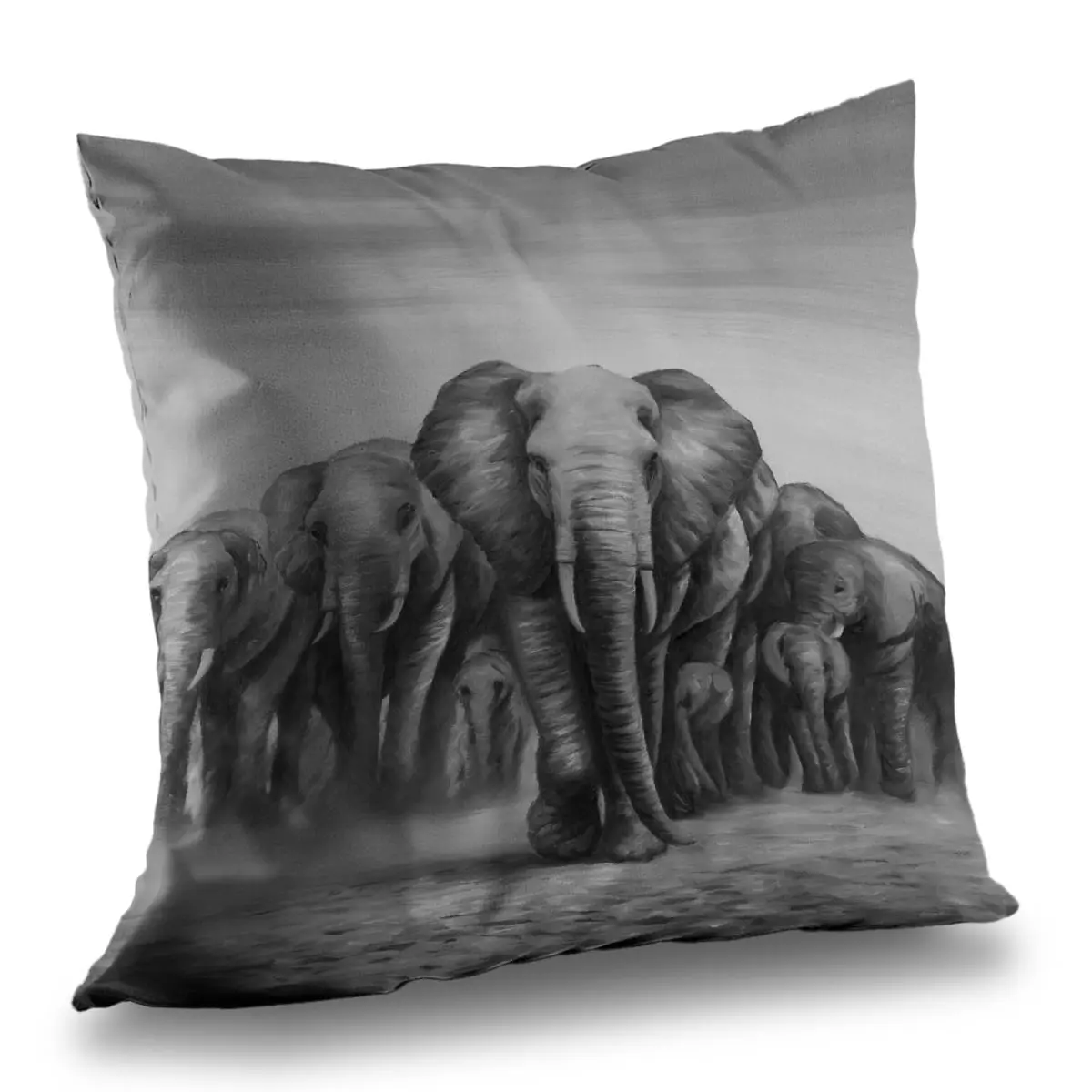 Begin Home Decor C1PT14149SR8VG 14 x 14 in. Herd of Elephants Poly Twill Throw Pillow - Man Cave Decor