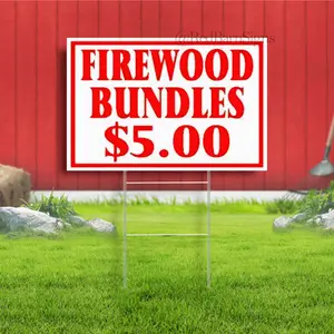 Firewood Bundles $5 Red Yard Sign with Stand Road Sign