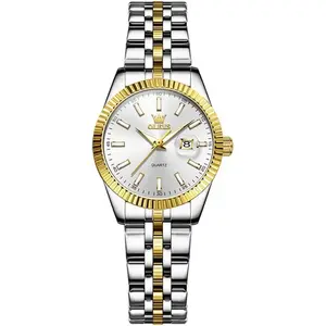 Women's Stainless Steel Watch, Small Face Vintage Gold Silver Two Tone Analog Womens Quartz Watch, Casual Waterproof Luminous Calendar Date Ladies Watches