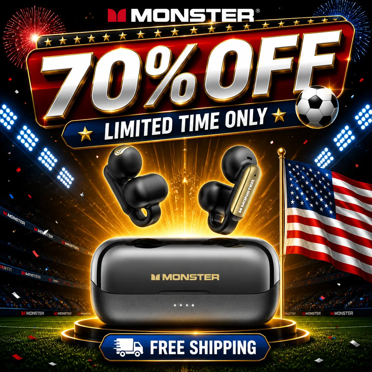 Monster Clip-On Open-Ear Wireless Earbuds, Bluetooth 6.0 Headphones with ENC Noise Cancelling Mic, Ultra-Light Secure Fit, Small-Ear Friendly, Stable Comfort for Sports, Running & Workouts, Hi-Fi Stereo Sound, 165H Playtime - SummerWins - DealsForYouDays