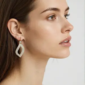 Gold Paved Cubic Zirconia Open Geometric Dangle Earrings for Women Teen Girls Hypoallergenic Lightweight 2026 TikTok Viral Trending Elegant Shiny Drop Jewelry for Wedding Prom Date Night Party Everyday Wear Aesthetic Gift for Her Birthday Anniversary